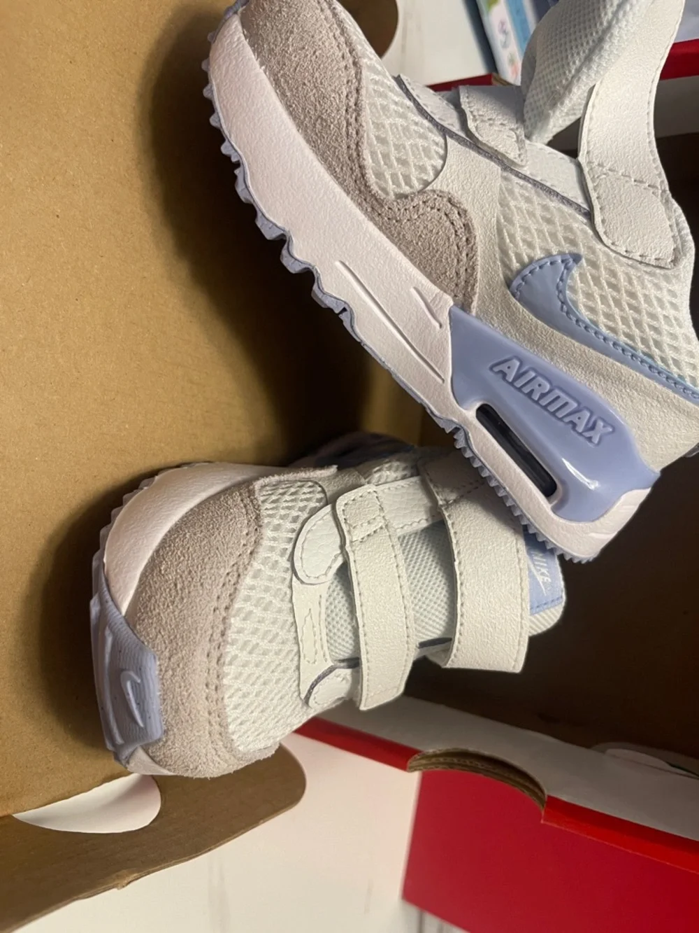 Nike Kids White and Light Blue Air Max Velcro Sneakers